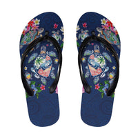 Hawaiian Turtles and Tropical Plants Flip Flops Blue Watercolor