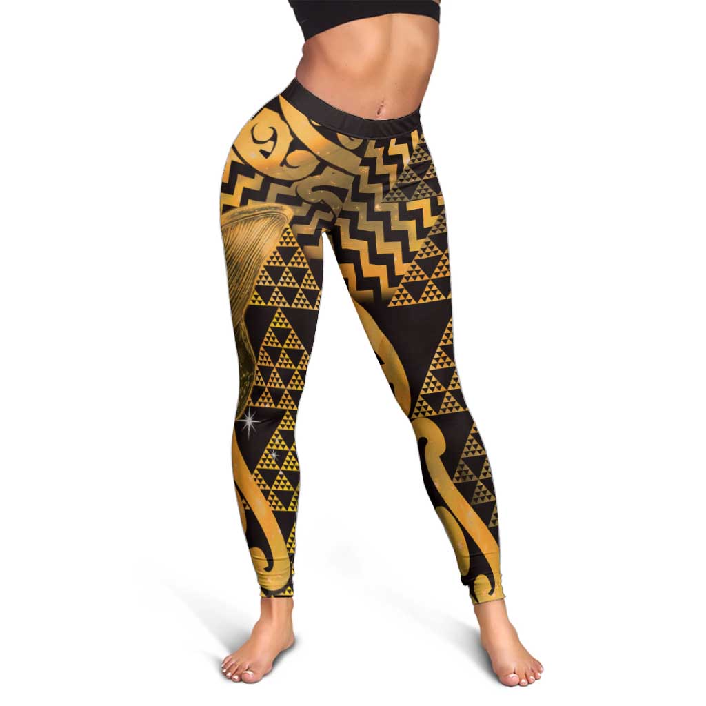 Humpback Whale Matariki New Zealand Leggings NZ Maori Paikea Poutama Luxury Gold LT14 - Polynesian Pride
