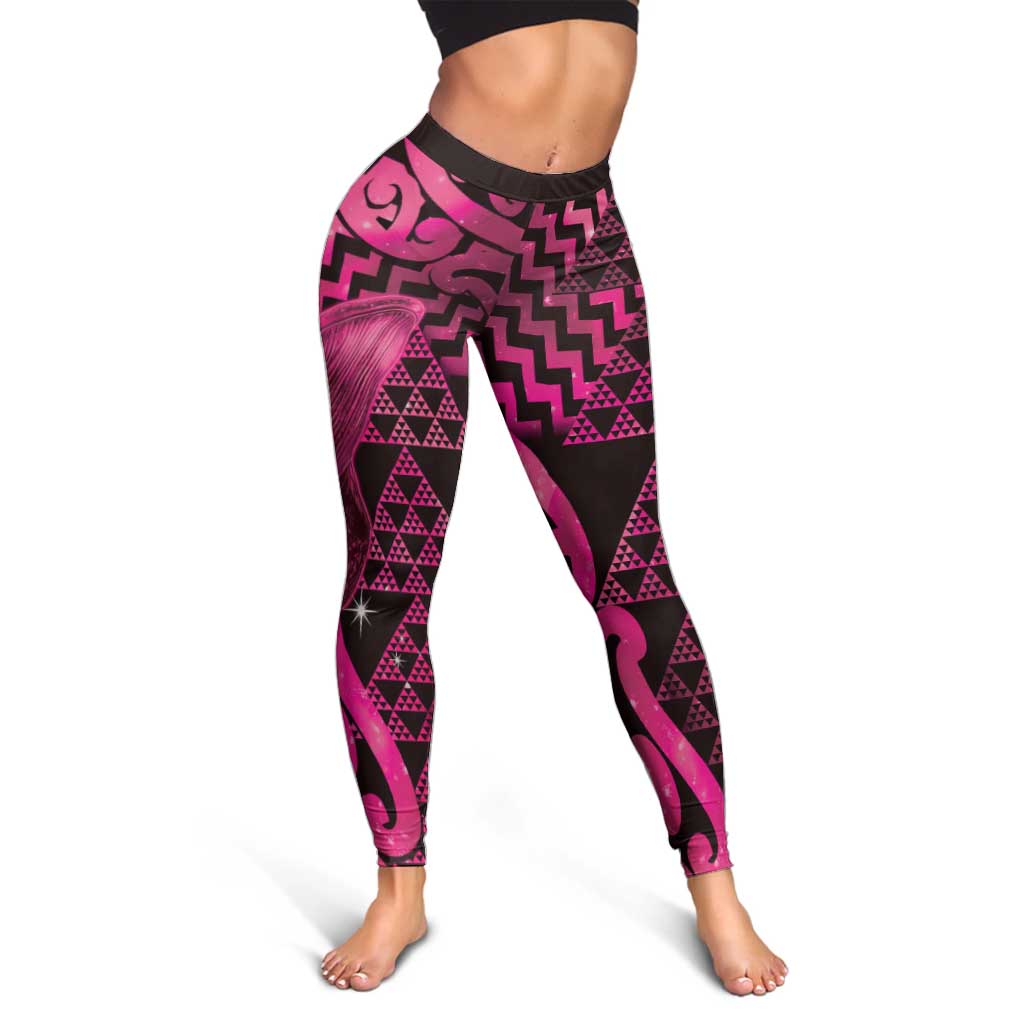 Humpback Whale Matariki New Zealand Leggings NZ Maori Paikea Poutama Luxury Pink LT14 - Polynesian Pride