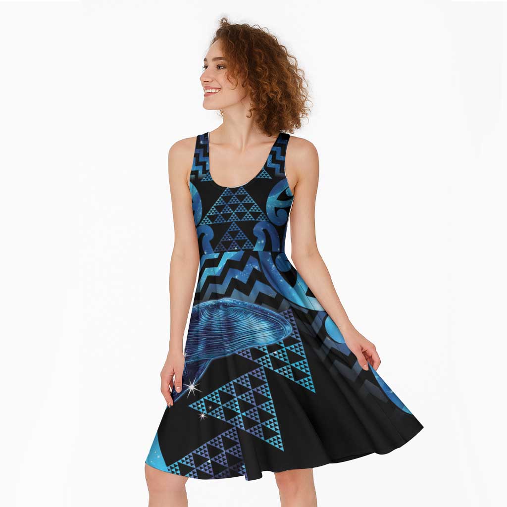 Humpback Whale Matariki New Zealand Midi Dress NZ Maori Paikea Poutama Luxury Blue