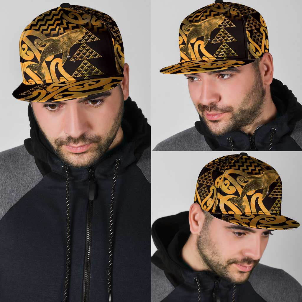 Humpback Whale Matariki New Zealand Snapback Cap NZ Maori Paikea Poutama Luxury Gold