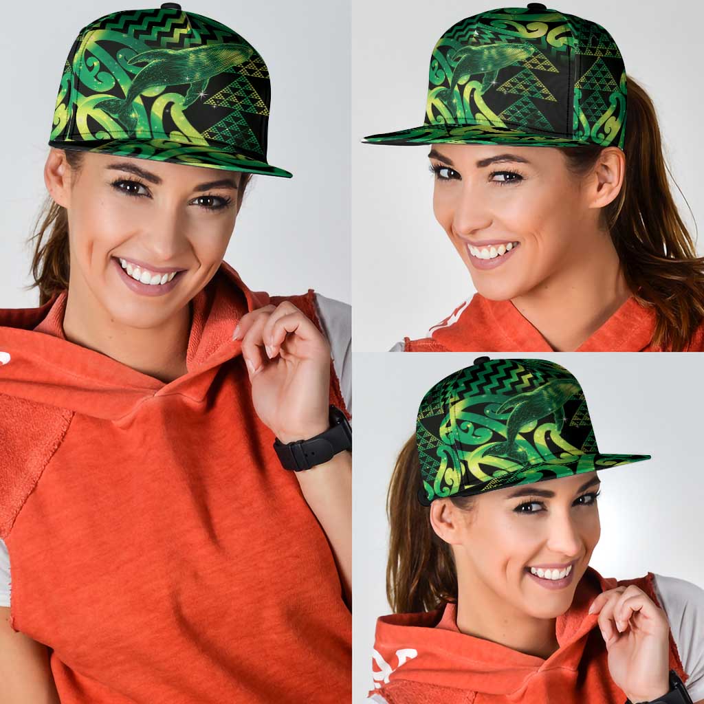 Humpback Whale Matariki New Zealand Snapback Cap NZ Maori Paikea Poutama Luxury Green