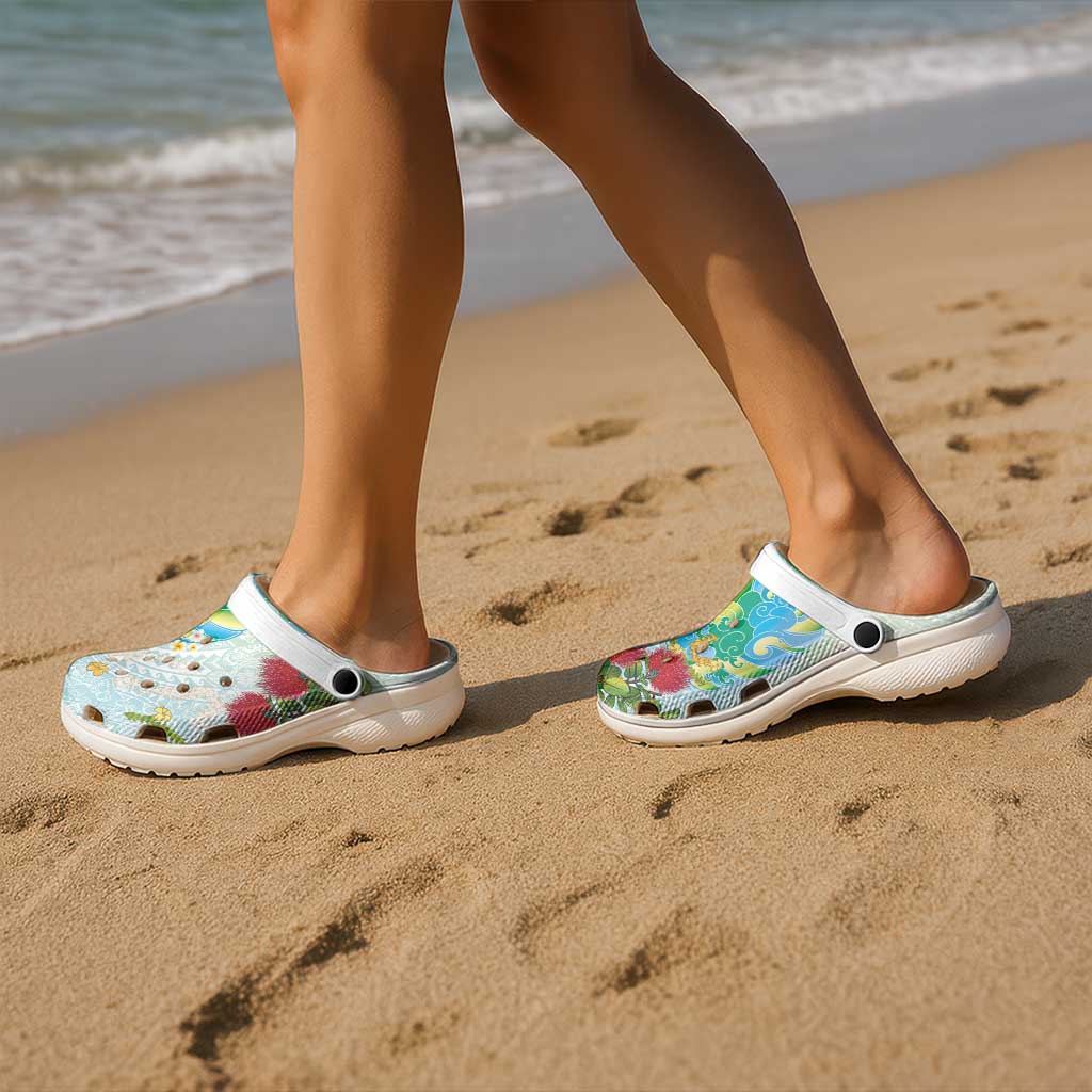 Japanese and Hawaiian Culture Fusion Clogs Shoes Irezumi with Turtles and Lei Kakau Pattern Fresh Vibe