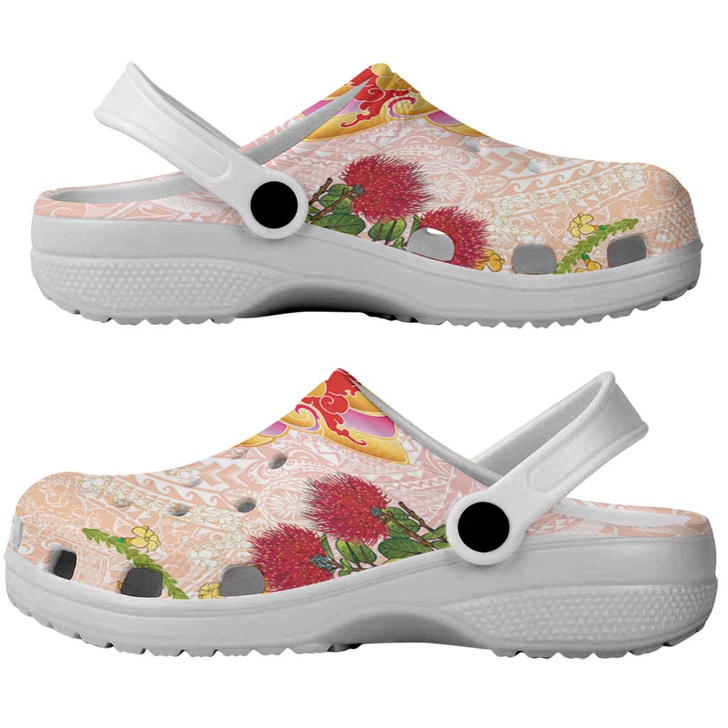 Japanese and Hawaiian Culture Fusion Clogs Shoes Irezumi with Turtles and Lei Kakau Pattern Sunset Vibe