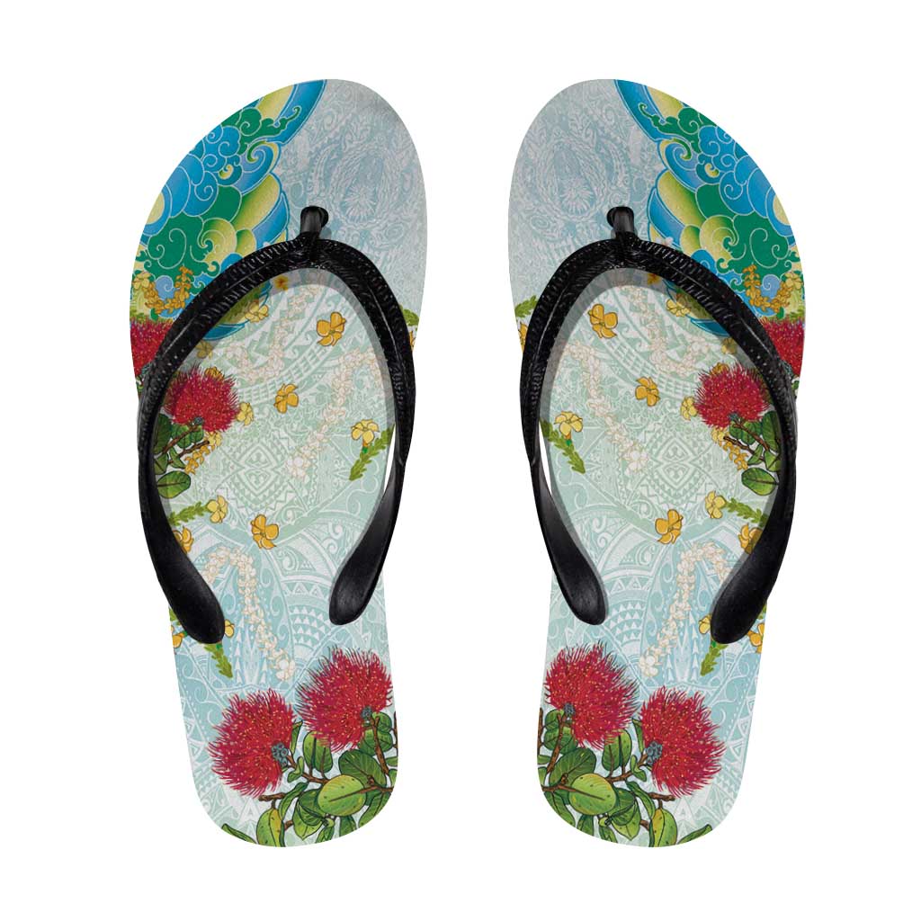 Japanese and Hawaiian Culture Fusion Flip Flops Irezumi with Turtles and Lei Kakau Pattern Fresh Vibe
