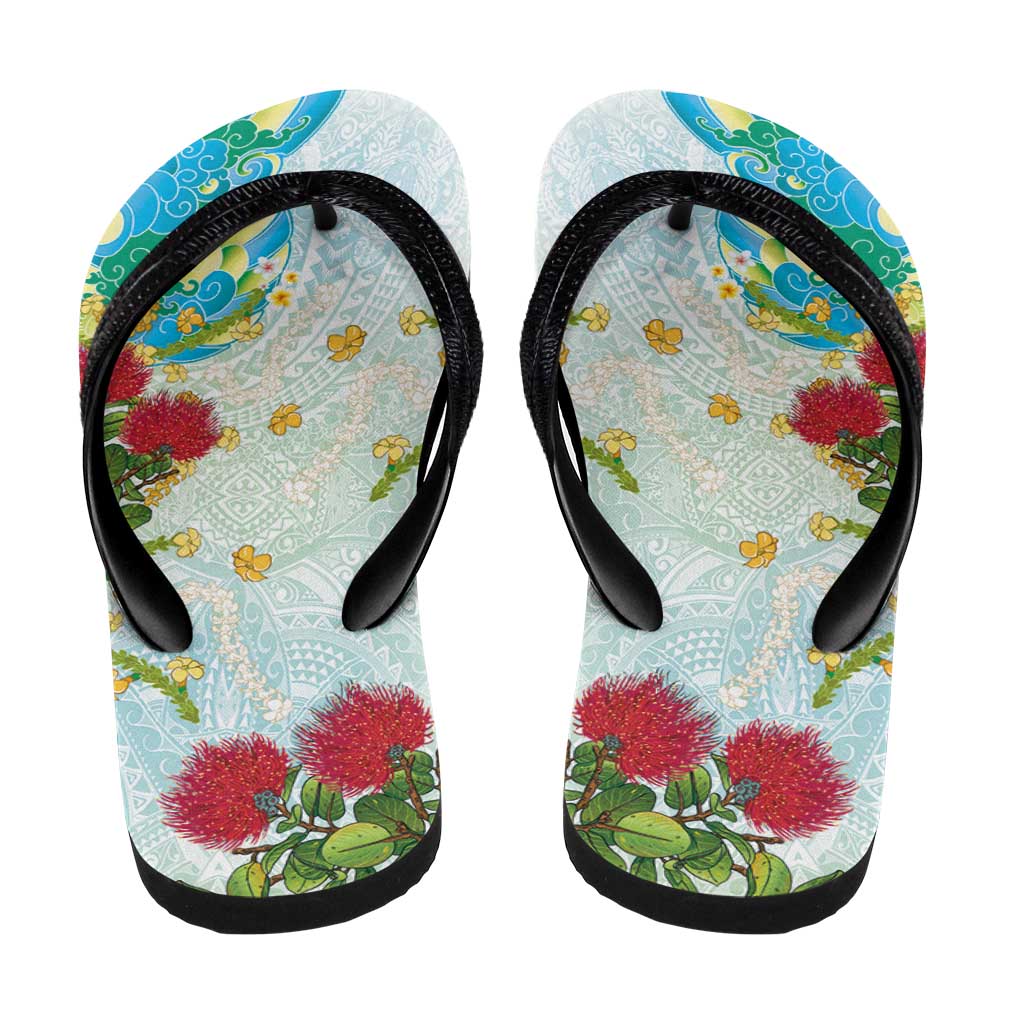 Japanese and Hawaiian Culture Fusion Flip Flops Irezumi with Turtles and Lei Kakau Pattern Fresh Vibe