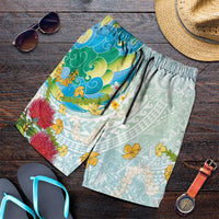 Japanese and Hawaiian Culture Fusion Shorts for Men Irezumi with Turtles and Lei Kakau Pattern Fresh Vibe