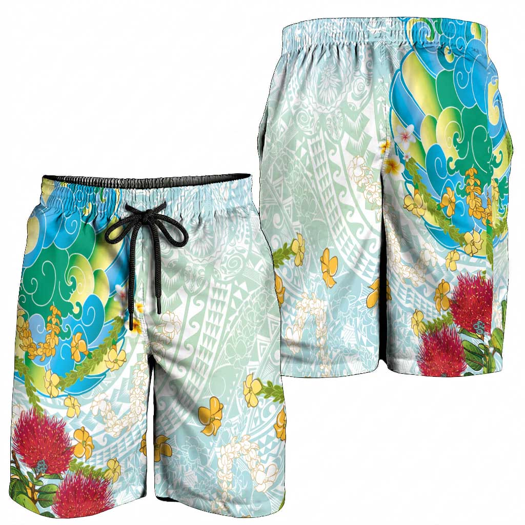 Japanese and Hawaiian Culture Fusion Shorts for Men Irezumi with Turtles and Lei Kakau Pattern Fresh Vibe
