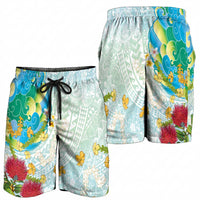Japanese and Hawaiian Culture Fusion Shorts for Men Irezumi with Turtles and Lei Kakau Pattern Fresh Vibe