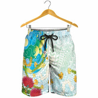 Japanese and Hawaiian Culture Fusion Shorts for Men Irezumi with Turtles and Lei Kakau Pattern Fresh Vibe