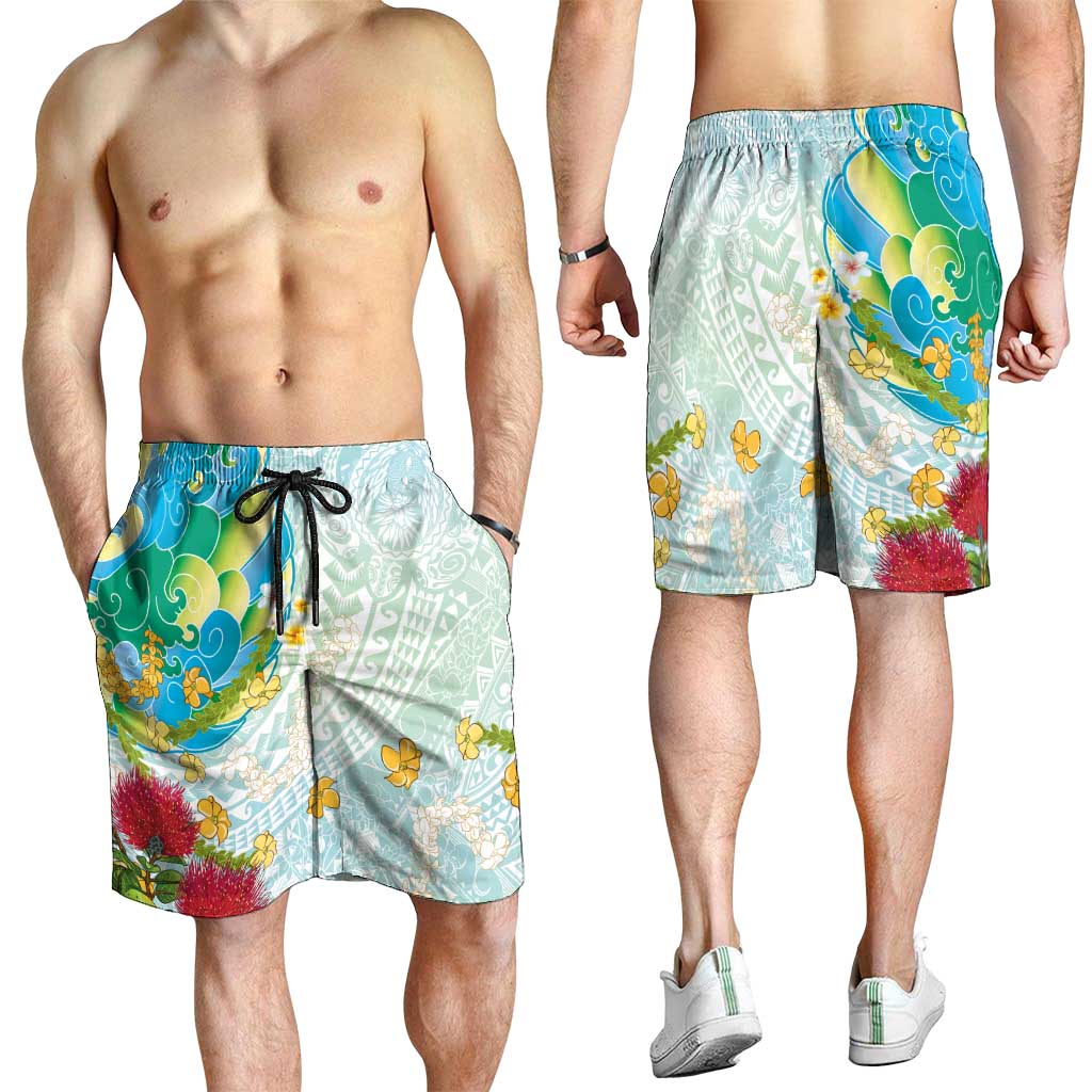Japanese and Hawaiian Culture Fusion Shorts for Men Irezumi with Turtles and Lei Kakau Pattern Fresh Vibe
