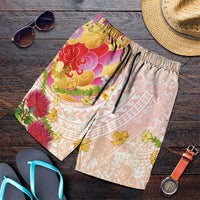 Japanese and Hawaiian Culture Fusion Shorts for Men Irezumi with Turtles and Lei Kakau Pattern Sunset Vibe