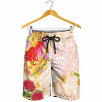 Japanese and Hawaiian Culture Fusion Shorts for Men Irezumi with Turtles and Lei Kakau Pattern Sunset Vibe