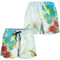 Japanese and Hawaiian Culture Fusion Shorts for Women Irezumi with Turtles and Lei Kakau Pattern Fresh Vibe