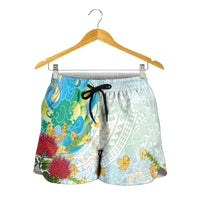 Japanese and Hawaiian Culture Fusion Shorts for Women Irezumi with Turtles and Lei Kakau Pattern Fresh Vibe