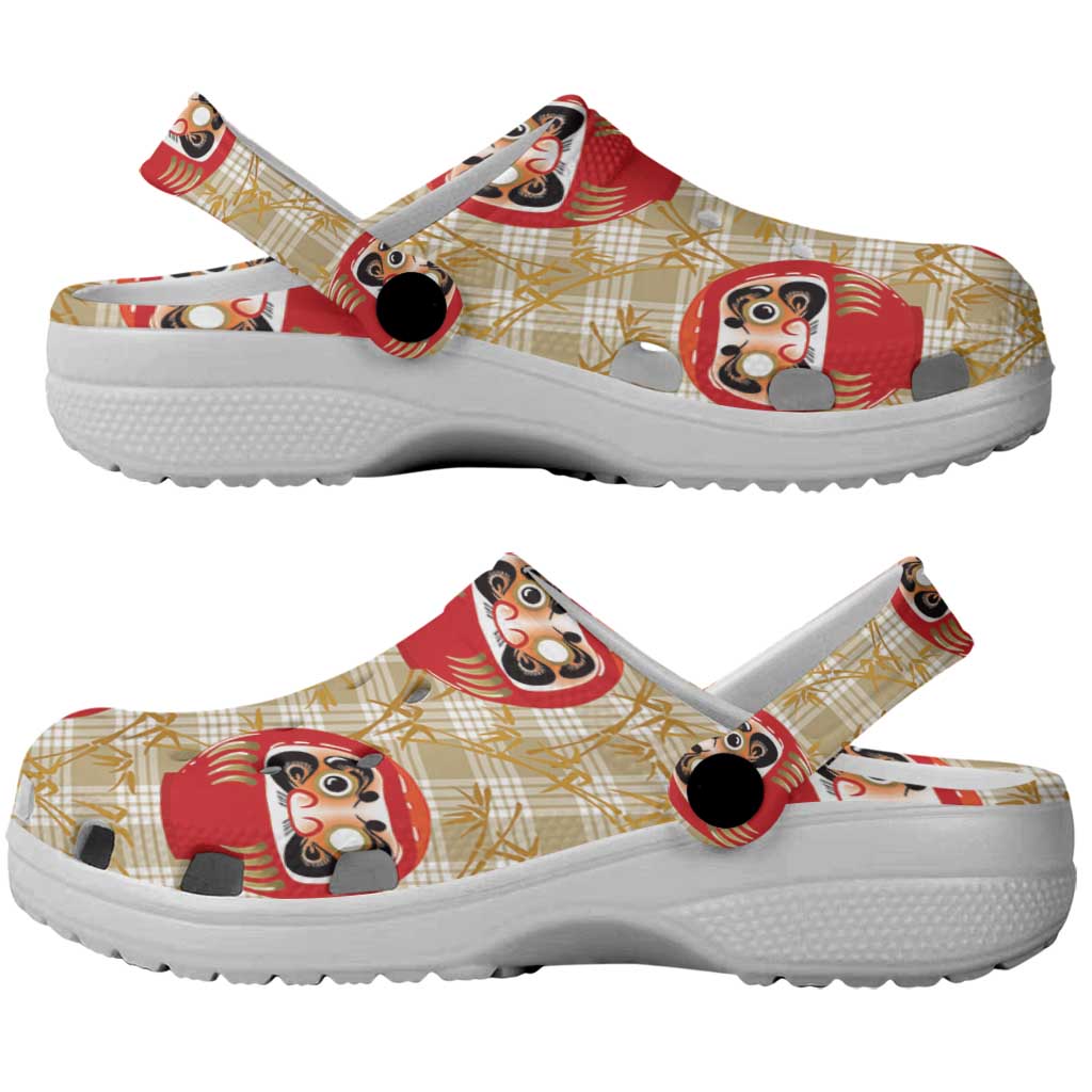 Japanese Daruma Doll Clogs Shoes Palaka With Seamless Bamboo Pattern