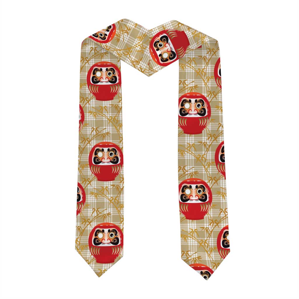 Japanese Daruma Doll Graduation Stole Palaka With Seamless Bamboo Pattern
