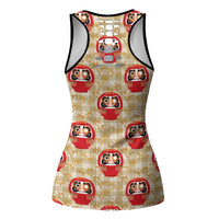 Japanese Daruma Doll Hollow Tank Top Palaka With Seamless Bamboo Pattern