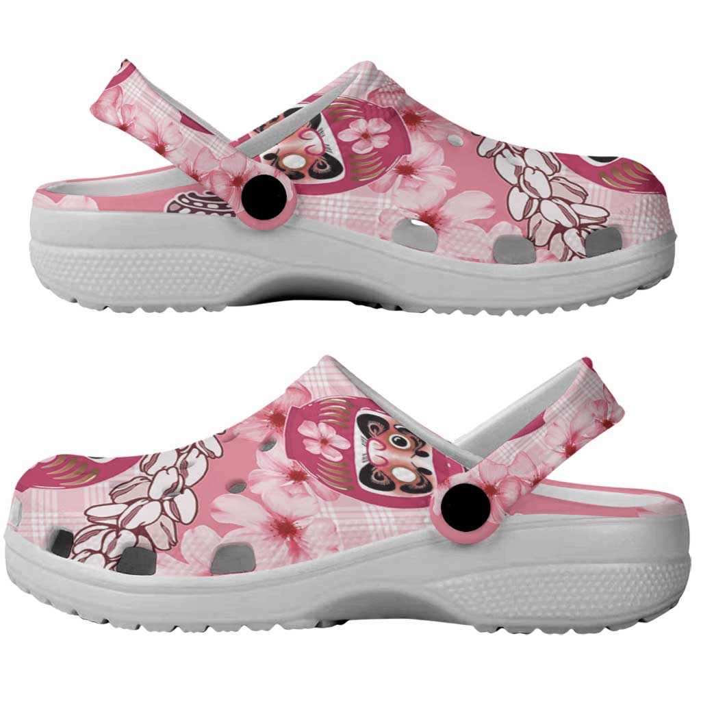 Japanese Daruma Doll Palaka Clogs Shoes Cherry Blossoms With Shell Lei