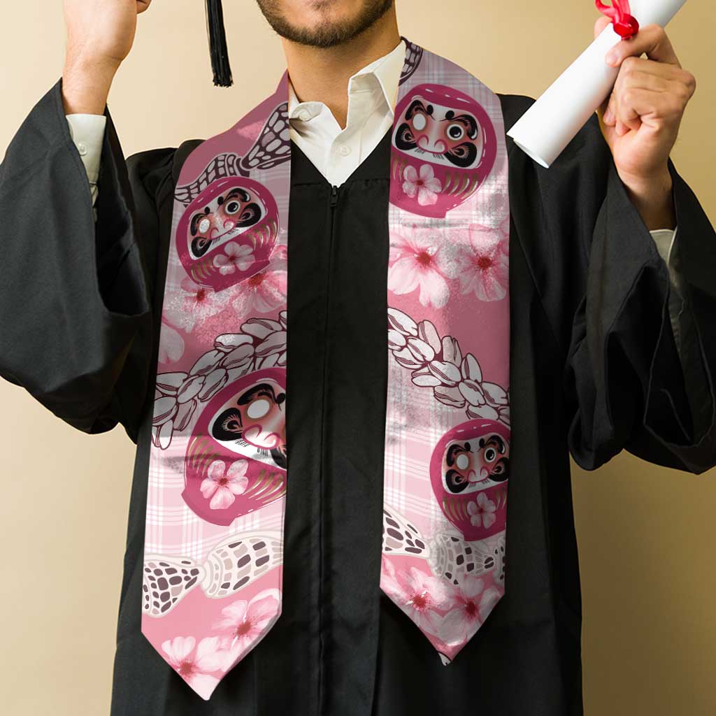 Japanese Daruma Doll Palaka Graduation Stole Cherry Blossoms With Shell Lei