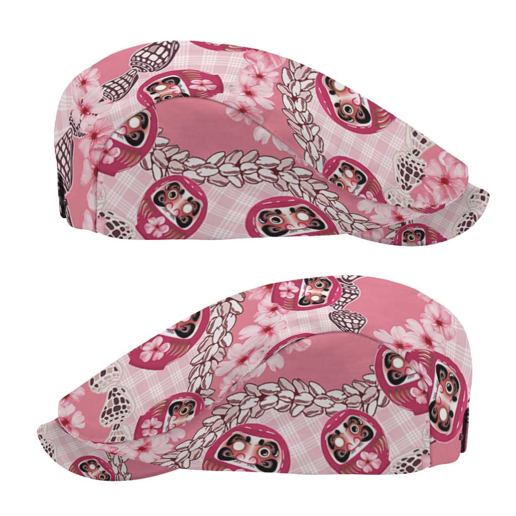 Japanese Daruma Doll Palaka Jeff Hat Cherry Blossoms With Shell Lei
