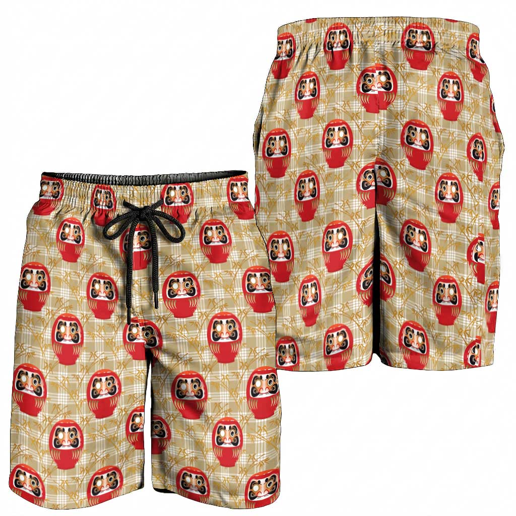 Japanese Daruma Doll Shorts for Men Palaka With Seamless Bamboo Pattern