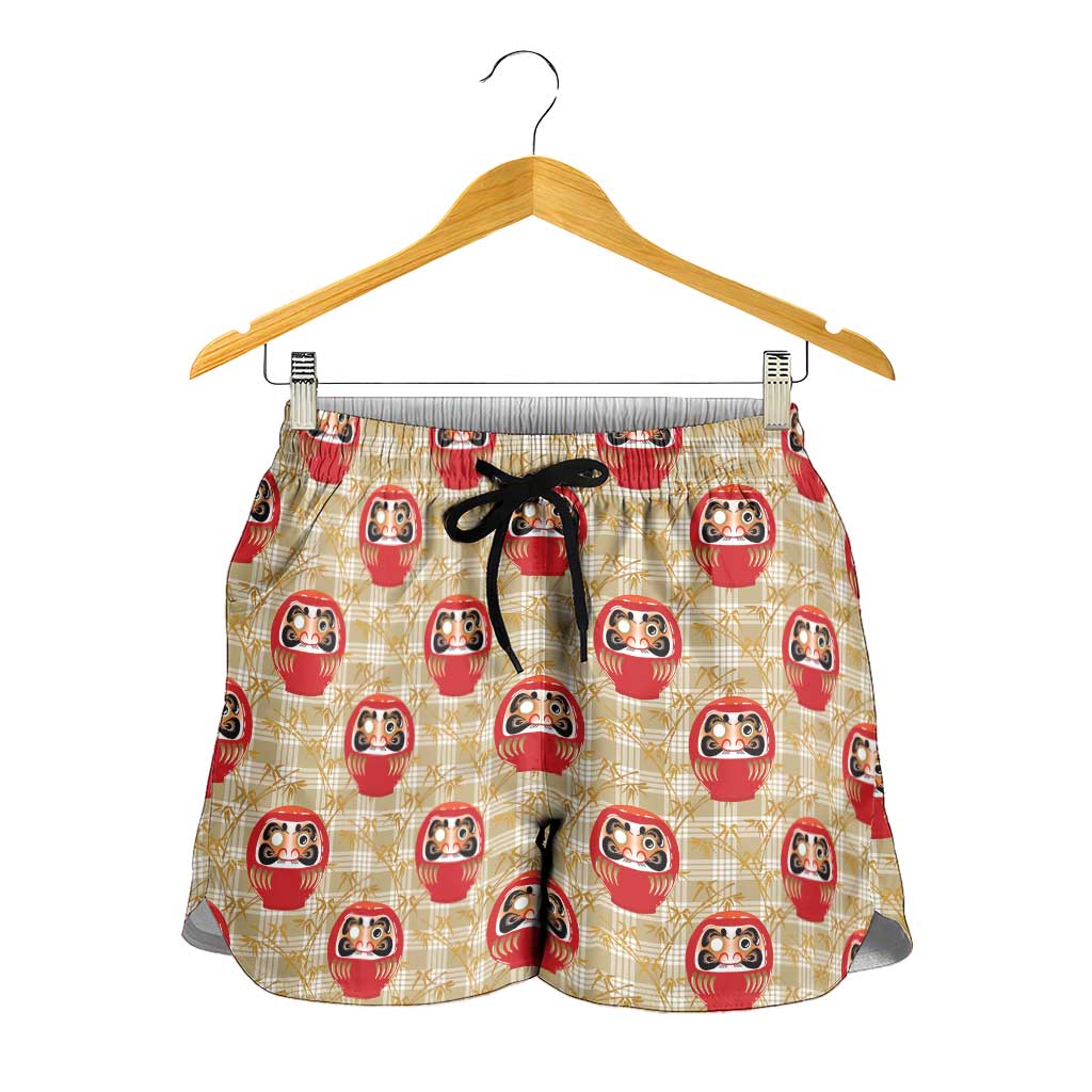 Japanese Daruma Doll Shorts for Women Palaka With Seamless Bamboo Pattern