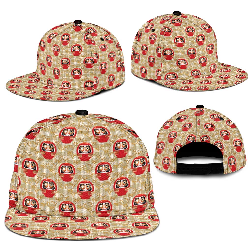 Japanese Daruma Doll Snapback Cap Palaka With Seamless Bamboo Pattern