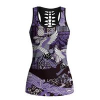 Japanese Hawaiian Crane Hollow Tank Top Purple Tapa Patchwork Pattern
