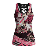 Japanese Hawaiian Crane Hollow Tank Top Soft Pink Tapa Patchwork Pattern LT9 Female Pink - Polynesian Pride