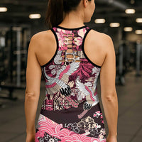 Japanese Hawaiian Crane Hollow Tank Top Soft Pink Tapa Patchwork Pattern LT9 - Polynesian Pride