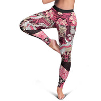 Japanese Hawaiian Crane Leggings Soft Pink Tapa Patchwork Pattern LT9 - Polynesian Pride