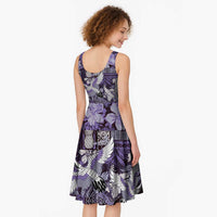 Japanese Hawaiian Crane Midi Dress Purple Tapa Patchwork Pattern LT9 - Polynesian Pride