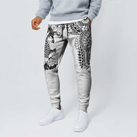Japanese Irezumi and Hawaiian Polynesian Art Tattoo Jogger Pants White Color - Polynesian Pride