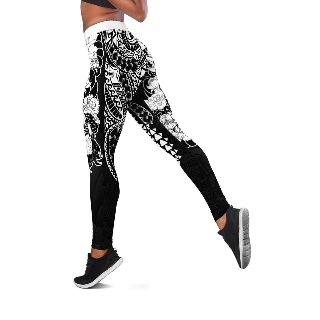 Japanese Irezumi and Hawaiian Polynesian Art Tattoo Leggings Black Color - Polynesian Pride
