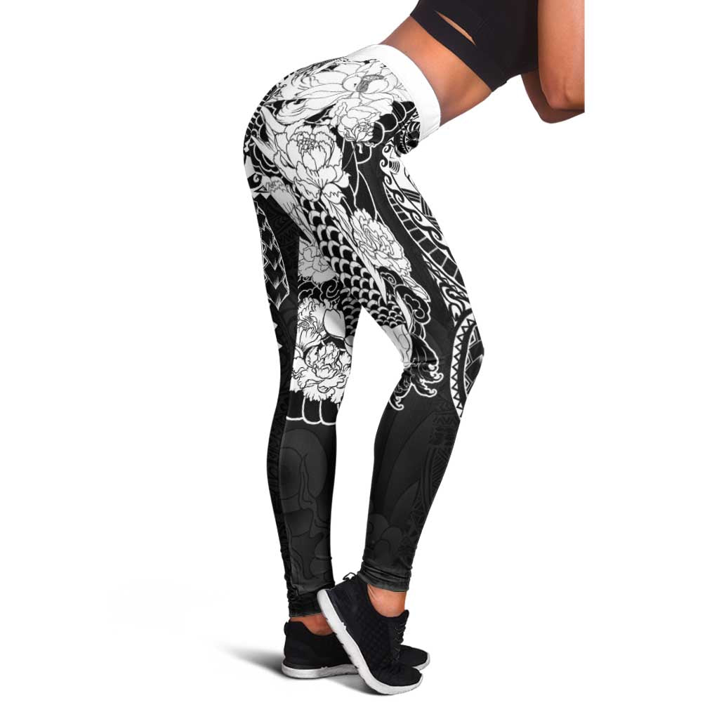 Japanese Irezumi and Hawaiian Polynesian Art Tattoo Leggings Black Color - Polynesian Pride