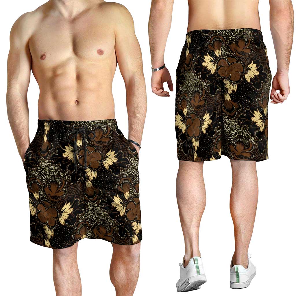 Javanese Batik Semen Shorts for Men Indonesian Traditional Pattern