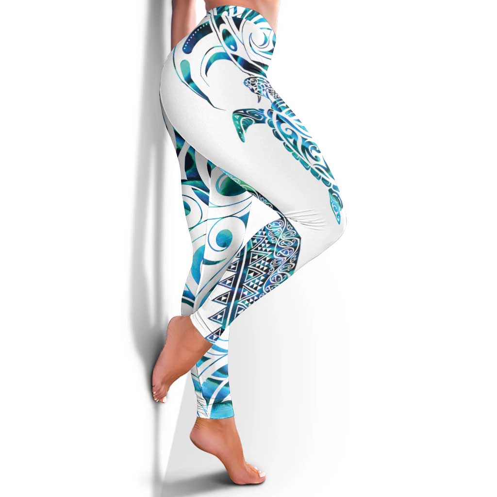 Kahui Whetu Paua Shell Kowhaiwhai Taniko Leggings Turtle Tattoo Maori Tribal Style