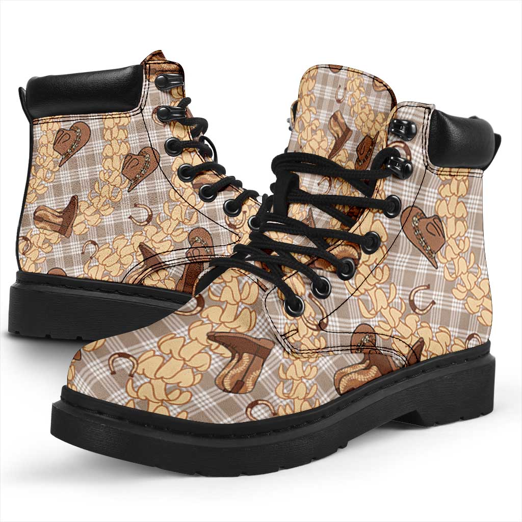 Khaki Palaka Hawaii Cowboy All Season Boots Puakenikeni Lei Paniolo Papale Seamless Vibes - Polynesian Pride