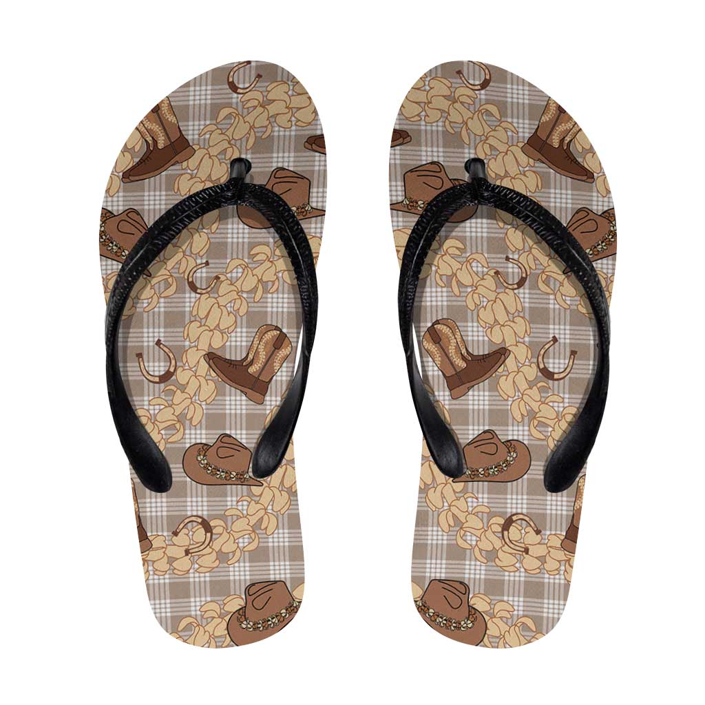 Khaki Palaka Hawaii Cowboy Flip Flops Puakenikeni Lei Paniolo Papale Seamless Vibes - Polynesian Pride
