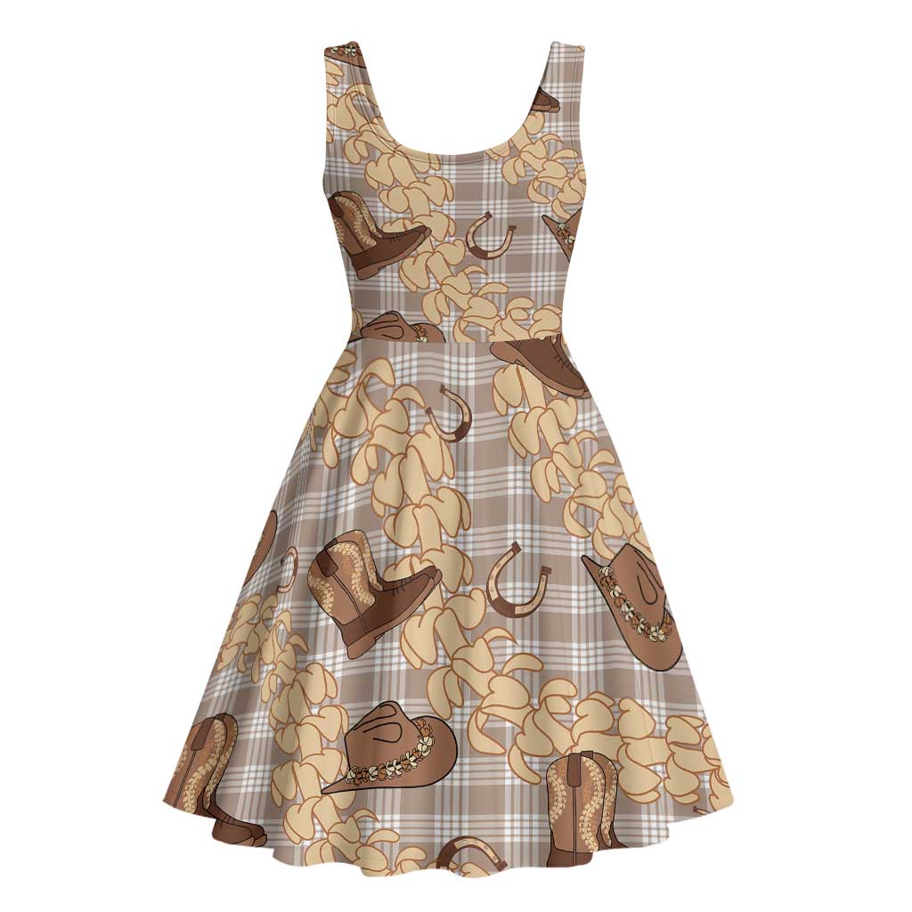 Khaki Palaka Hawaii Cowboy Midi Dress Puakenikeni Lei Paniolo Papale Seamless Vibes - Polynesian Pride