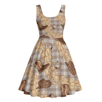 Khaki Palaka Hawaii Cowboy Midi Dress Puakenikeni Lei Paniolo Papale Seamless Vibes - Polynesian Pride