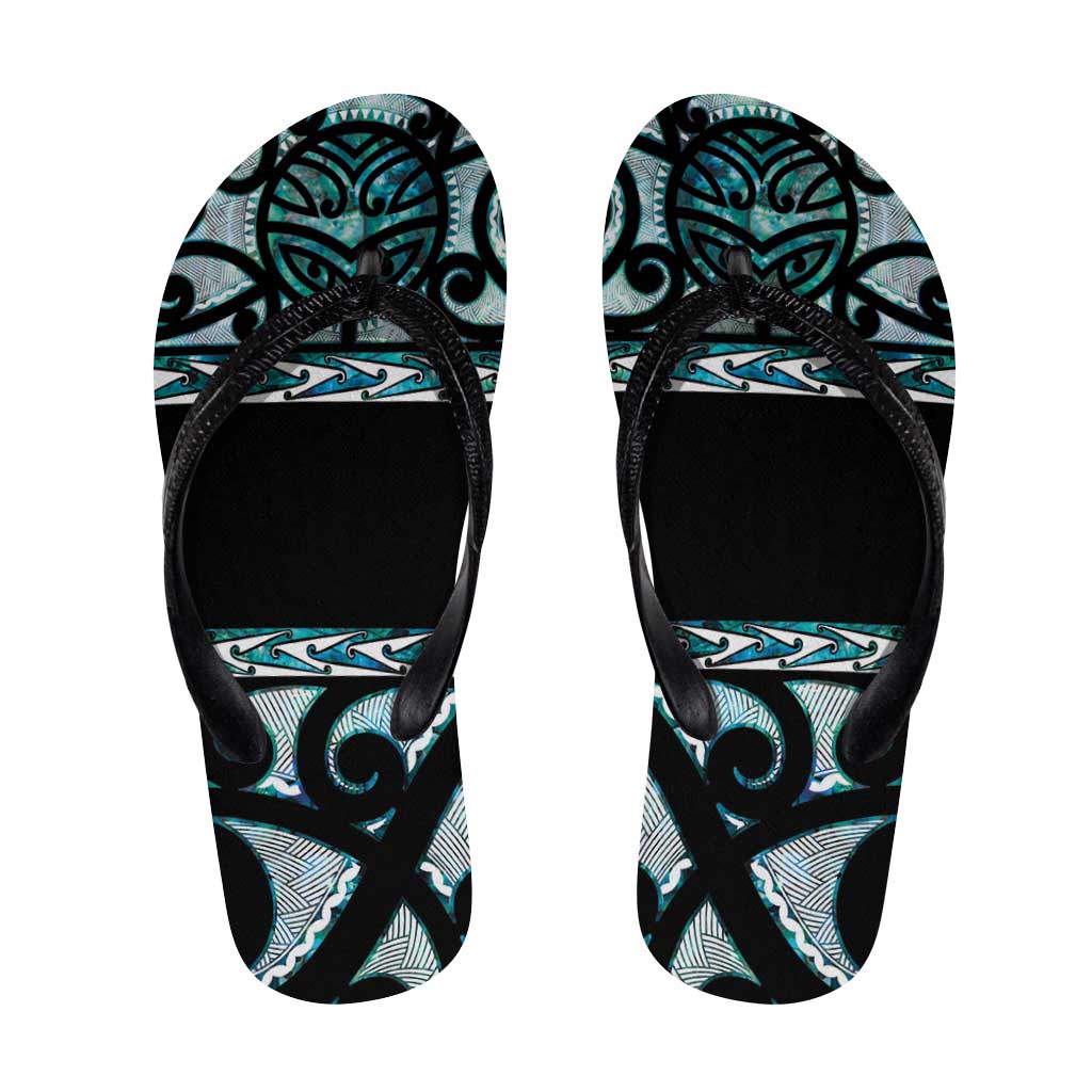 Kia Ora New Zealand Flip Flops Aotearoa Proud Maori Paua Shell Silver Fern - Polynesian Pride