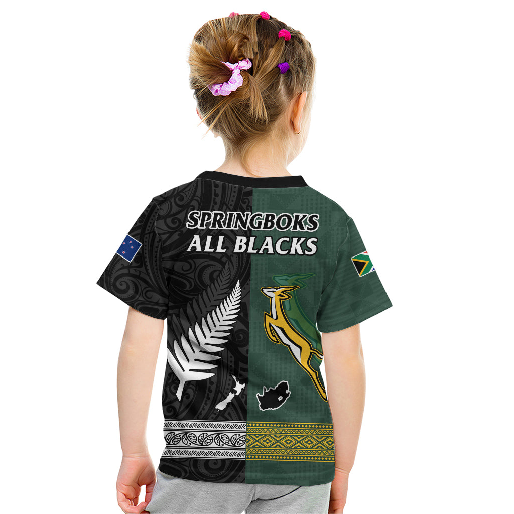 South Africa Protea and New Zealand Fern T Shirt Rugby Go Springboks vs All Black Ver.02 LT13