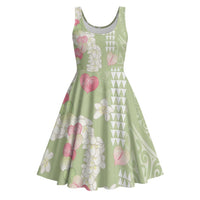 Leaf Green Hawaii Anthurium Plumeria Lei Midi Dress LT9 Green - Polynesian Pride