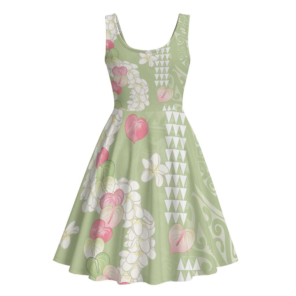 Leaf Green Hawaii Anthurium Plumeria Lei Midi Dress LT9 - Polynesian Pride