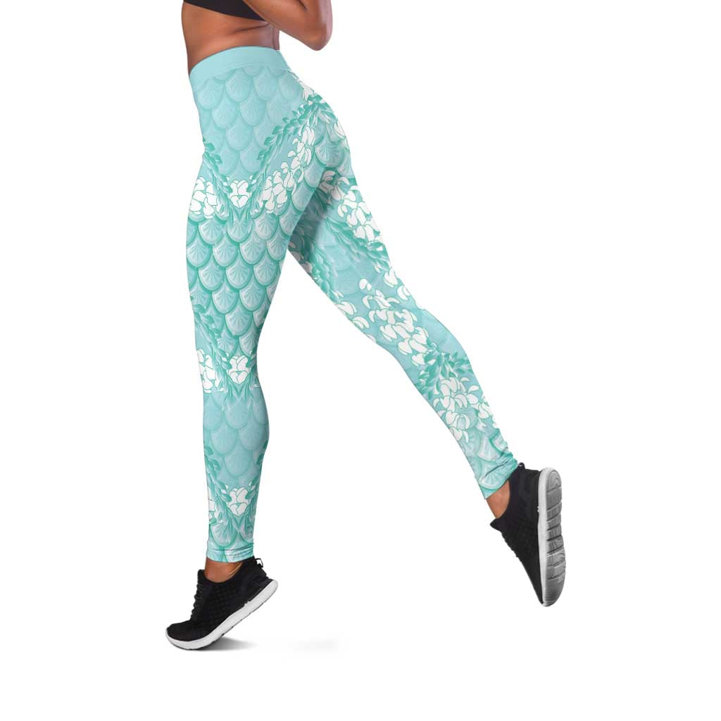 Light Turquoise Mermaid Puakenikeni Maile Lei Leggings LT01 Turquoise - Polynesian Pride