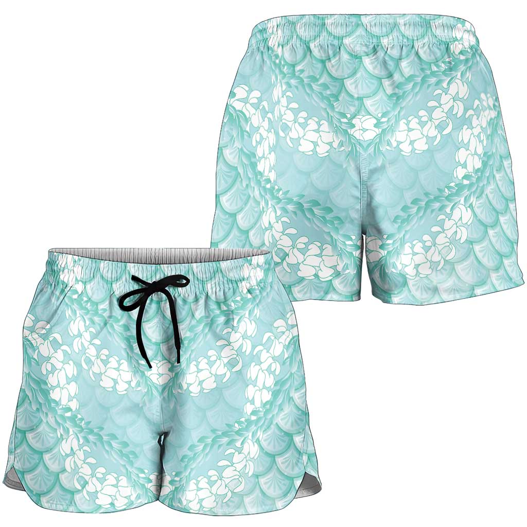 Light Turquoise Mermaid Puakenikeni Maile Lei Shorts for Women LT01 - Polynesian Pride