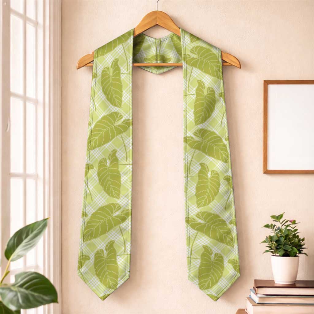 Lime Green Hawaii Kalo Palaka Motifs Graduation Stole Hawaiian Taro Leaves Elegant Vibes