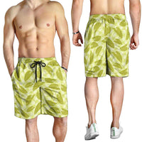 Lime Green Hawaii Kalo Palaka Motifs Shorts for Men Hawaiian Taro Leaves Elegant Vibes